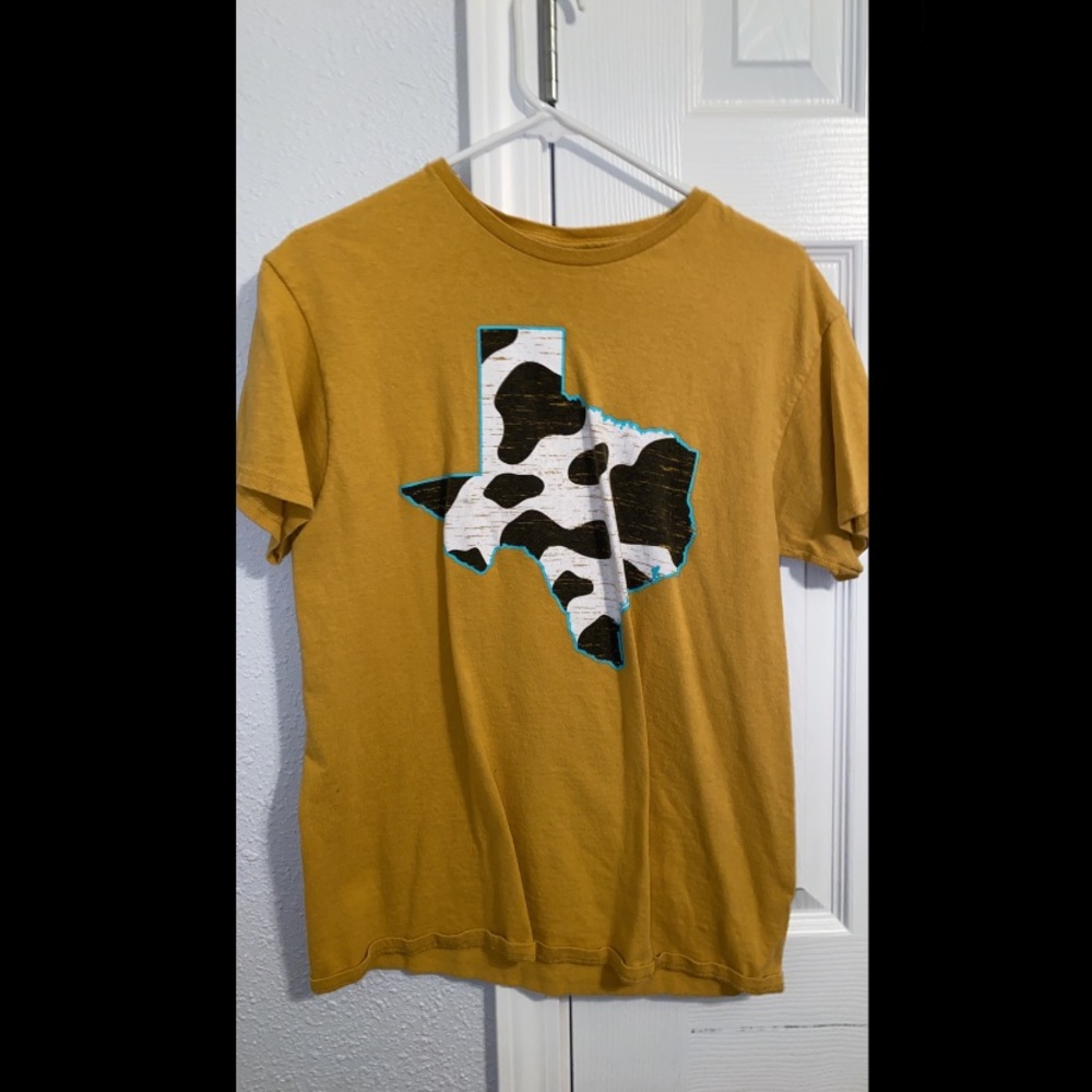 Yellow Texas cow print shirt